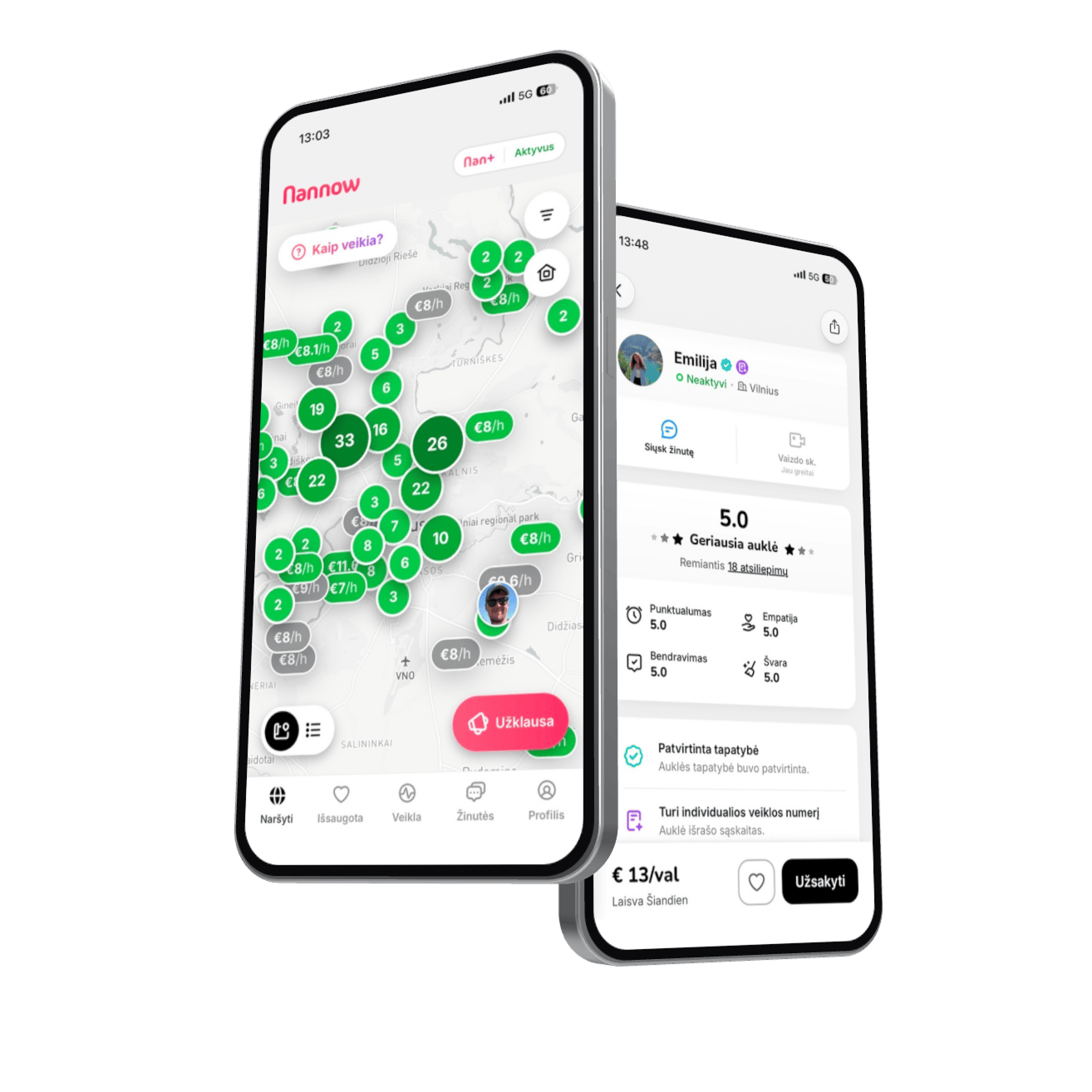 Nannow app: babysitter map and babysitter profile